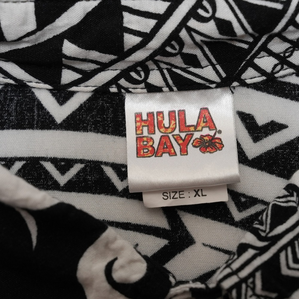 Hula Bay Aloha Shirt Mens XL Black White Polynesian Tribal Rayon Short Sleeve - Picture 6 of 16